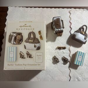 Hallmark Barbie fashion pup ornament set